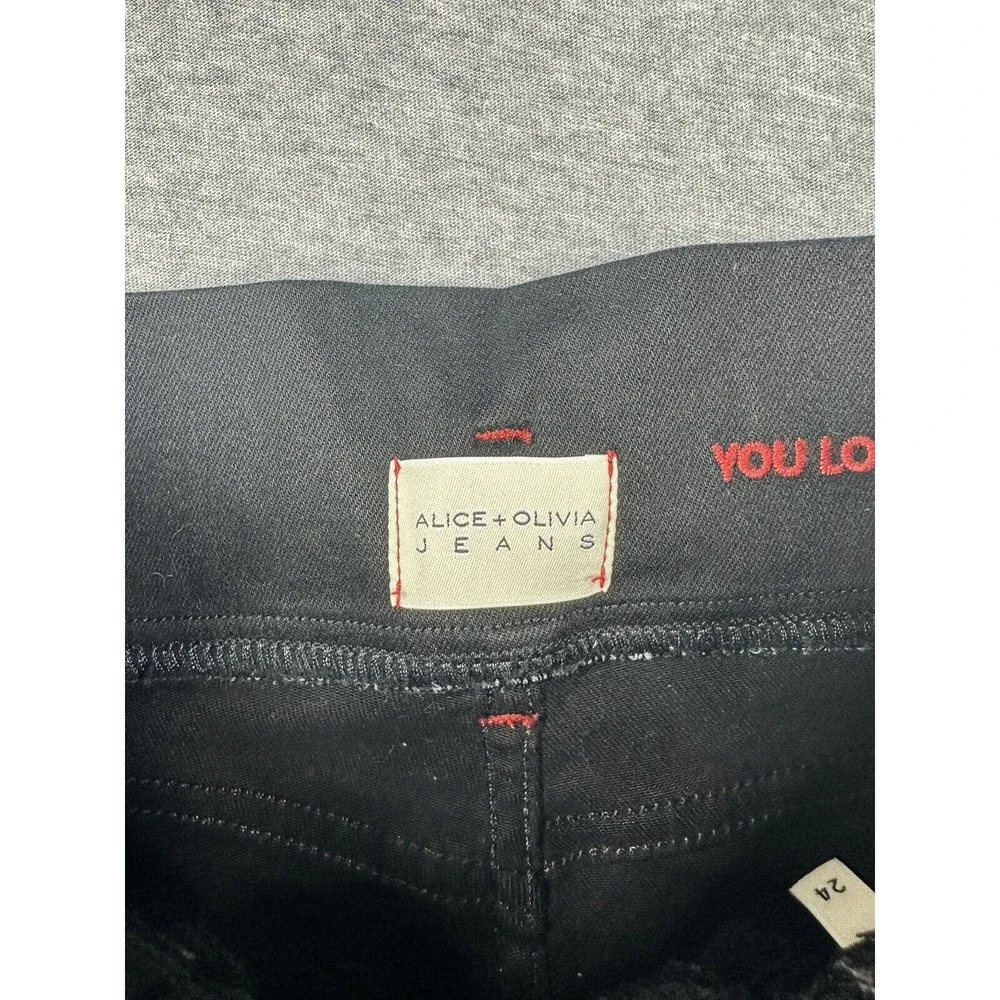 Alice + Olivia Good Night Fever belted paper bag waist black jeans 24‎